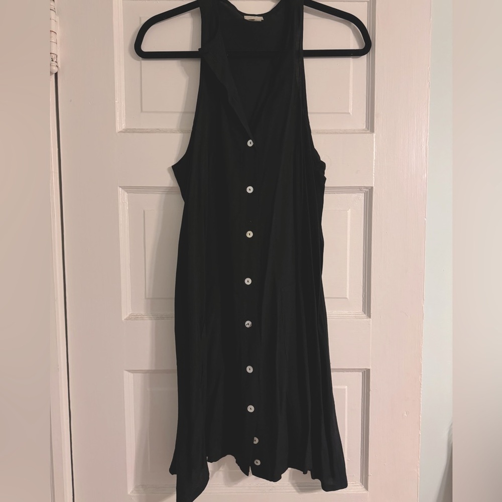 Black Buttoned Halter Neck Sleeveless Shirt Dress